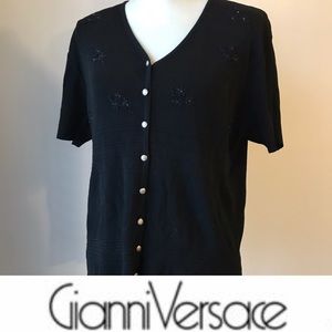 VERSACE // Vintage Black Blouse Floral Embroidery